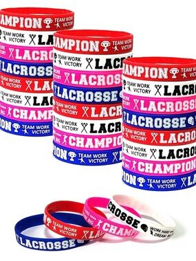Lacrosse Champion Silicone Wristbands Red, Blue, Pink, White 5 of each. 20 total